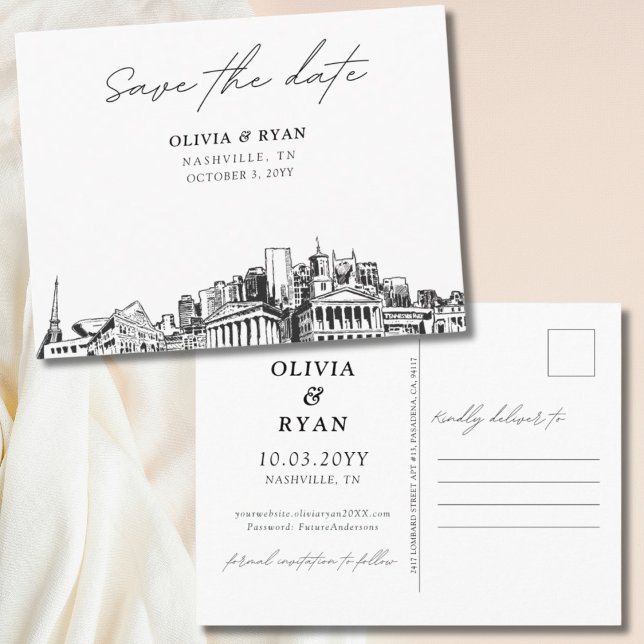 Nashville spara vykortet Elegant bröllop Vykort (Nashville Save the Date Postcard Elegant Wedding)