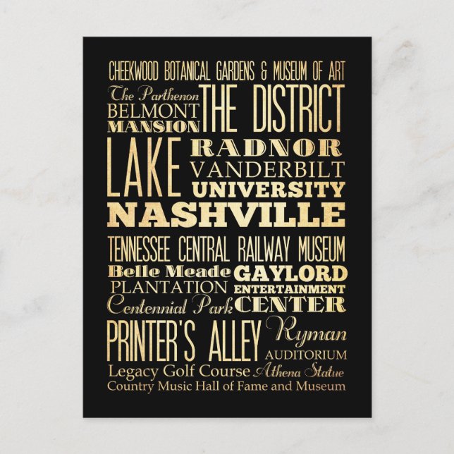 Nashville stad av Tennessee statlig typografikonst Vykort (Framsida)