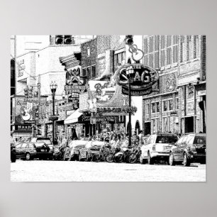 NASHVILLE STREET SCENE - Digital penna & bläck-uts Poster