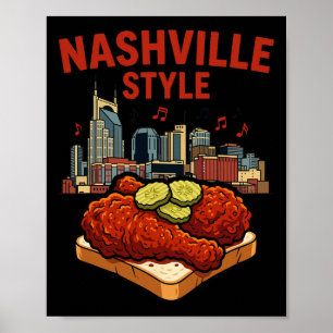 Nashville Style Kryddstekt Kyckling Och Music City Poster