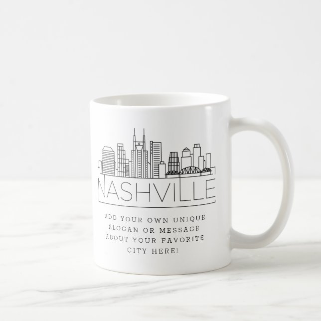 Nashville Stylized Skyline | Anpassningsbar Slogan Kaffemugg (Höger)