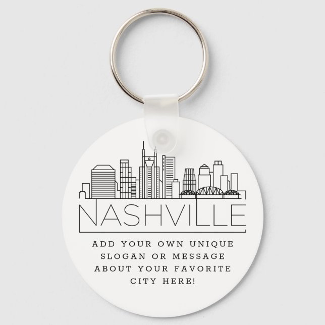 Nashville Stylized Skyline | Anpassningsbar Slogan Nyckelring (Framsida)