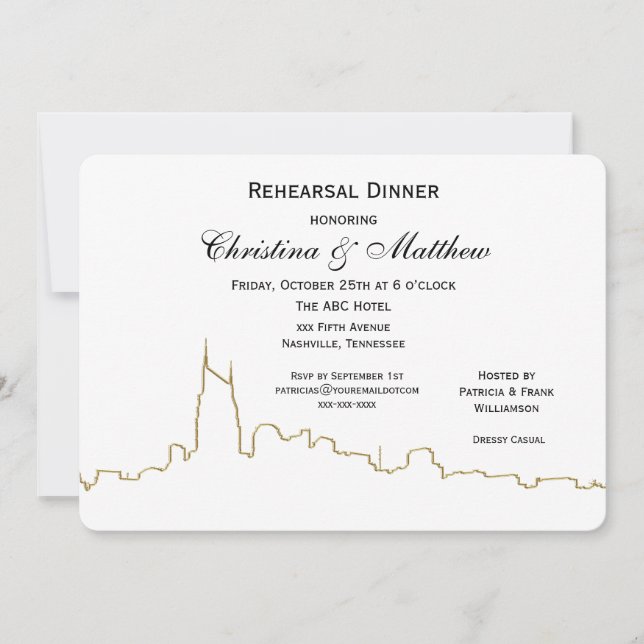 Nashville Tenn Skyline Disline Rehearsal Dinner Inbjudningar (Framsida)