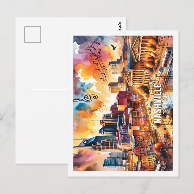 Nashville Tennesse USA Berömd Ställe vattenfärg Vykort (Fram/baksida)