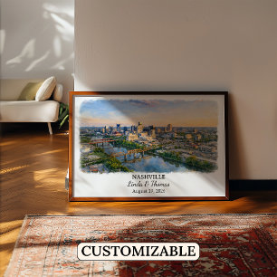 Nashville Tennessee Affisch, Akvarell, Anpassad Poster