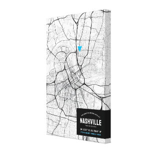 Nashville, Tennessee City Karta + markera din plat Canvastryck
