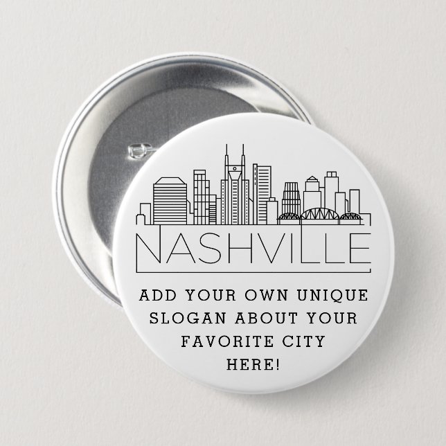 Nashville, Tennessee City Skyline | Anpassningsbar Knapp (Framsida & baksida)