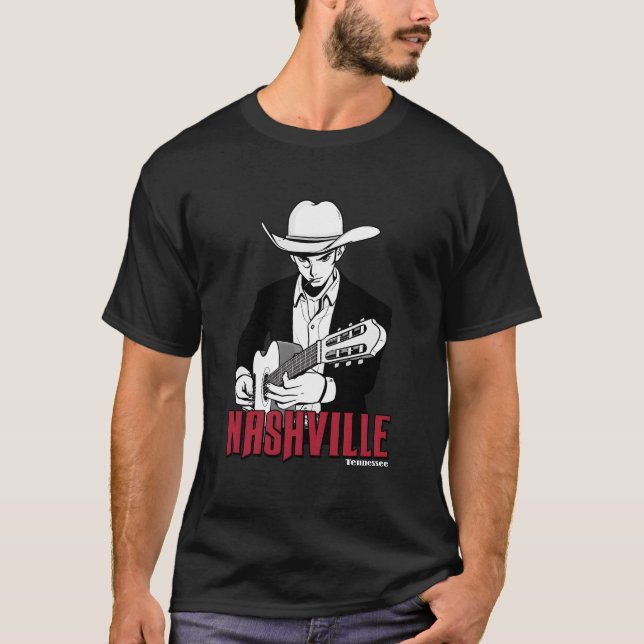 Nashville Tennessee Country City Cow Music Guitari T Shirt (Framsida)