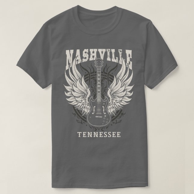 Nashville Tennessee Distress Guitar Angel Vingar T Shirt (Design framsida)