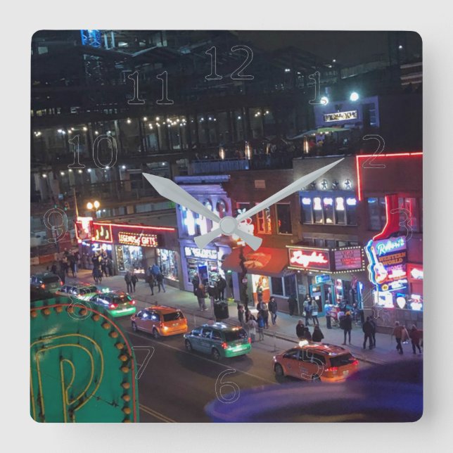 Nashville Tennessee Downtown Honky Tonks Fyrkantig Klocka (Framsida)