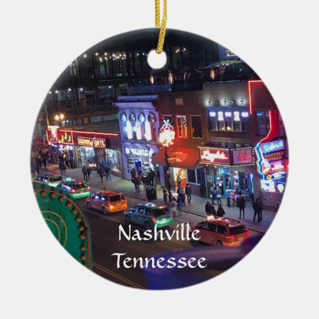Nashville Tennessee Downtown Honky Tonks Julgransprydnad Keramik (Framsidan)