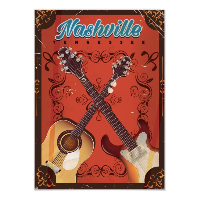 Nashville, Tennessee Gitarr vintage resposter Fototryck (Framsidan)