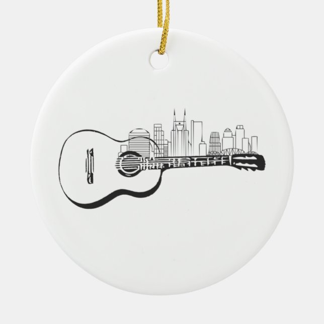 Nashville Tennessee Guitar Skyline Design Julgransprydnad Keramik (Framsidan)
