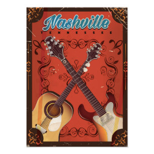 Nashville, Tennessee Guitar vintage resor poster