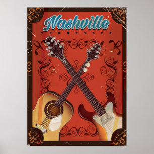 Nashville, Tennessee Guitar vintage resor poster