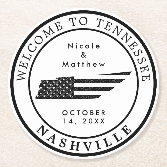Nashville Tennessee Karta Minimalist Bröllop Välko Underlägg Papper Rund (Framsidan)