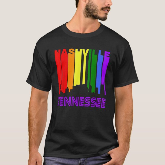 Nashville Tennessee LGBTQ Gay pride Rainbow Skylin T Shirt (Framsida)