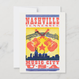 Nashville Tennessee Retro Postcard - Music City US Vykort