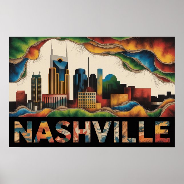 Nashville Tennessee Silhuett Surrealistisk Tryck (Framsidan)