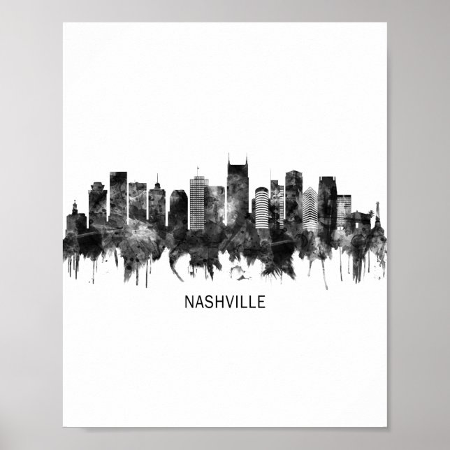 Nashville Tennessee Skyline BW Poster (Framsidan)