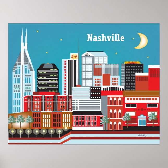 Nashville, Tennessee - Skyline Illustration Poster (Framsidan)
