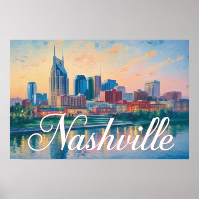 Nashville Tennessee Skyline Impressionist Poster (Framsidan)