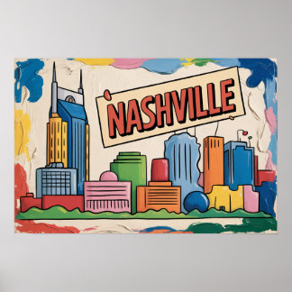 Nashville Tennessee Skyline Pop Art Tryck