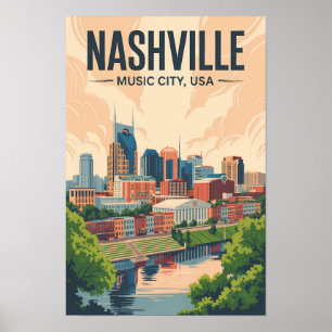 Nashville Tennessee Skyline Resa Konst Vintage Poster