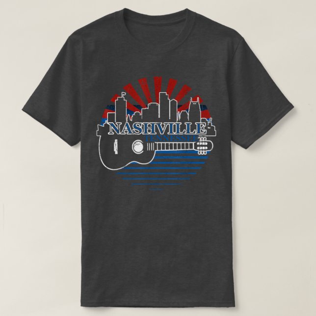 Nashville Tennessee Skyline Retro Country Music  T Shirt (Design framsida)