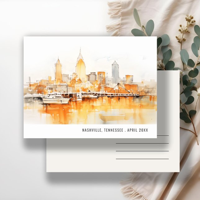 Nashville Tennessee Skyline Watercolor Resa Vykort (Skapare uppladdad)