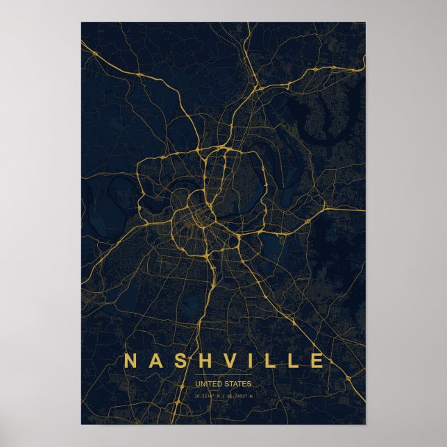 Nashville, Tennessee Stiliserad Stadskarta Poster (Framsidan)