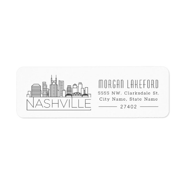Nashville Tennessee Stylized Skyline | Returadress Etikett (Framsidan)