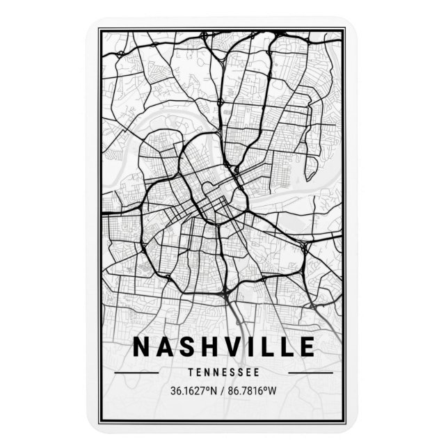 Nashville Tennessee USA Travel City Karta Magnet (Vertikal)