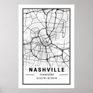 Nashville Tennessee USA Travel City Karta Poster