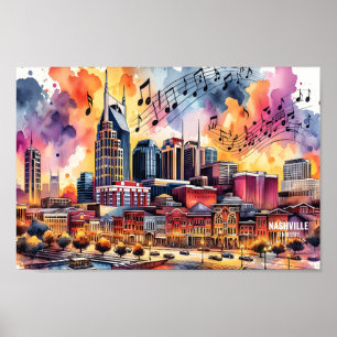 Nashville Tennessee USA Travel Ställe vattenfärgen Poster