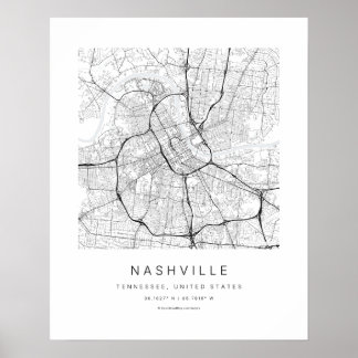 Nashville TN Minimalistisk Stadskarta Konsttryck Poster