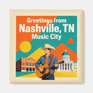 Nashville TN Music City Retro Konst Magnet
