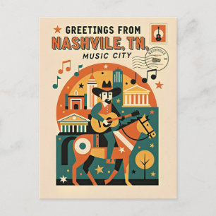 Nashville TN Music City Retro Konst Vykort
