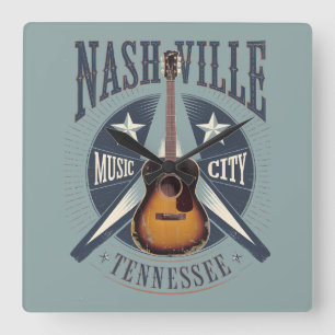 Nashville, TN - Music City USA Fyrkantig Klocka
