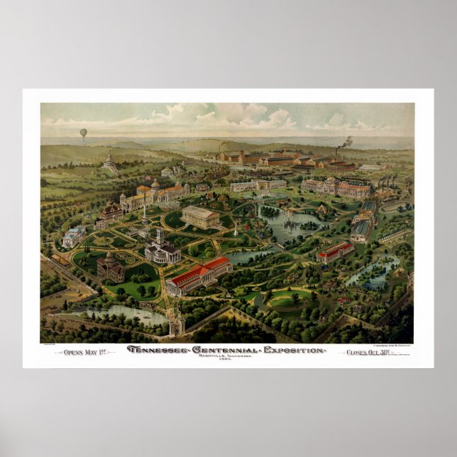 Nashville, TN Panoramic Karta - 1897 Poster (Framsidan)