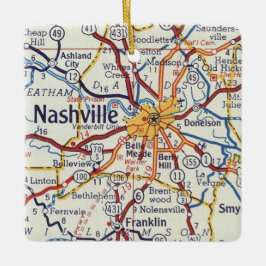 Nashville TN Vintage Karta Julgransprydnad Keramik