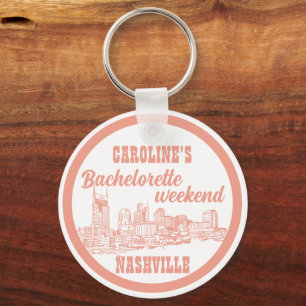 Nashville Toile Coral Rosa på Vit Nyckelring
