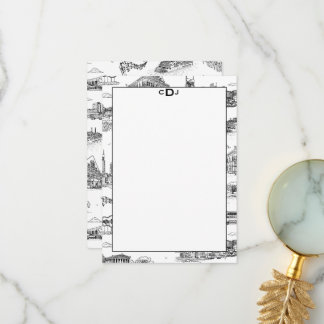 Nashville Toile Svart och Vit Monogram Tack Kort