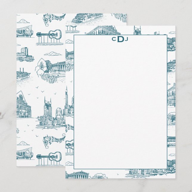 Nashville Toile Twilight på vit monogram Tack Kort (Fram/baksida)
