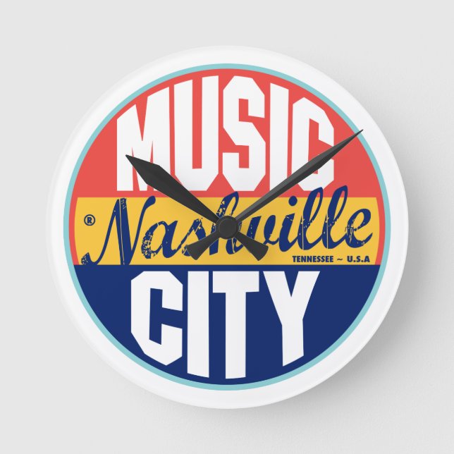 Nashville Vintage Label Rund Klocka (Framsida)