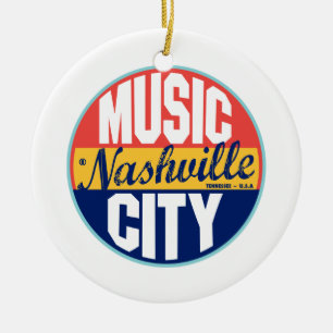 Nashville vintageetikett julgransprydnad keramik