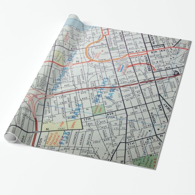 NASHVILLE vintagekarta Presentpapper (Utrullad)