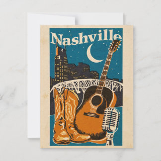 Nashville-vykort - Guitar, Boots & Microphone Re Vykort