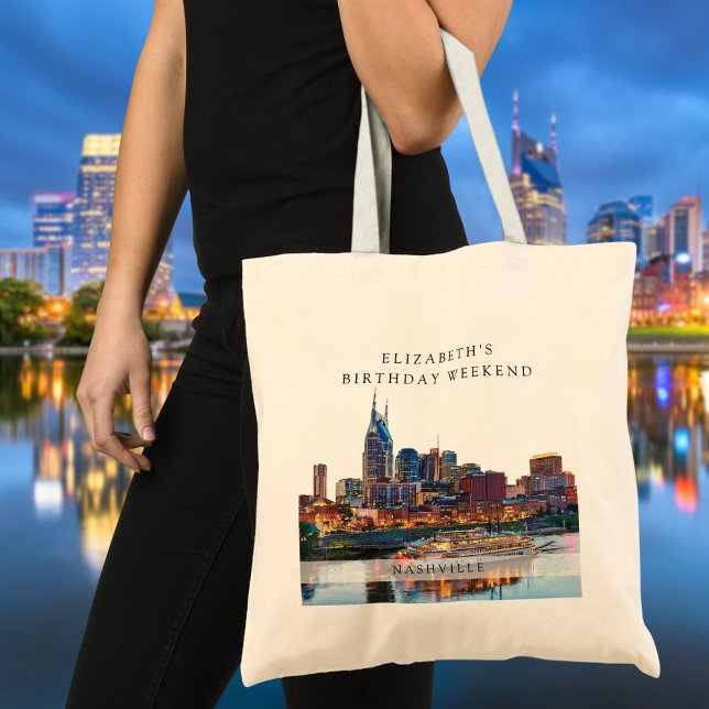 Nashville Watercolor Födelsedagshelg Tygkasse (Nashville Watercolor Birthday Weekend Tote Bag)