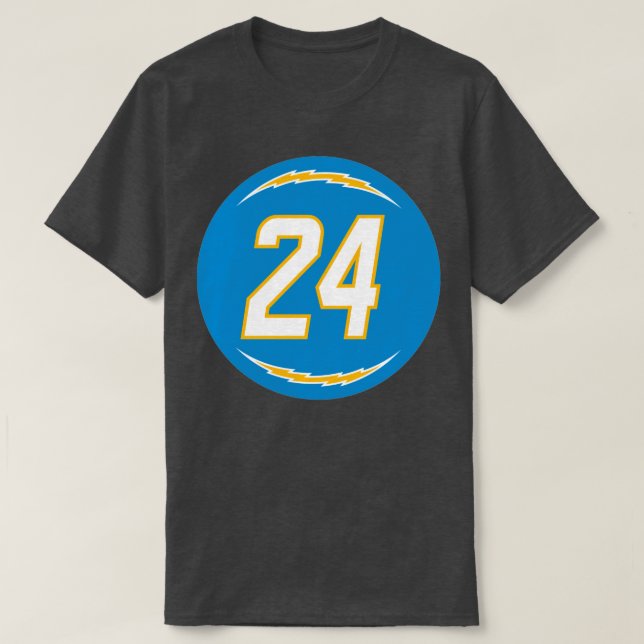 Nasir Adderley Number 24 Jersey Los Angeles Charge T Shirt (Design framsida)